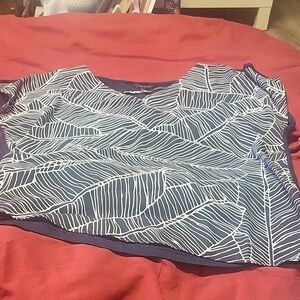 Blue and White Boxy Blouse with Leaf Print